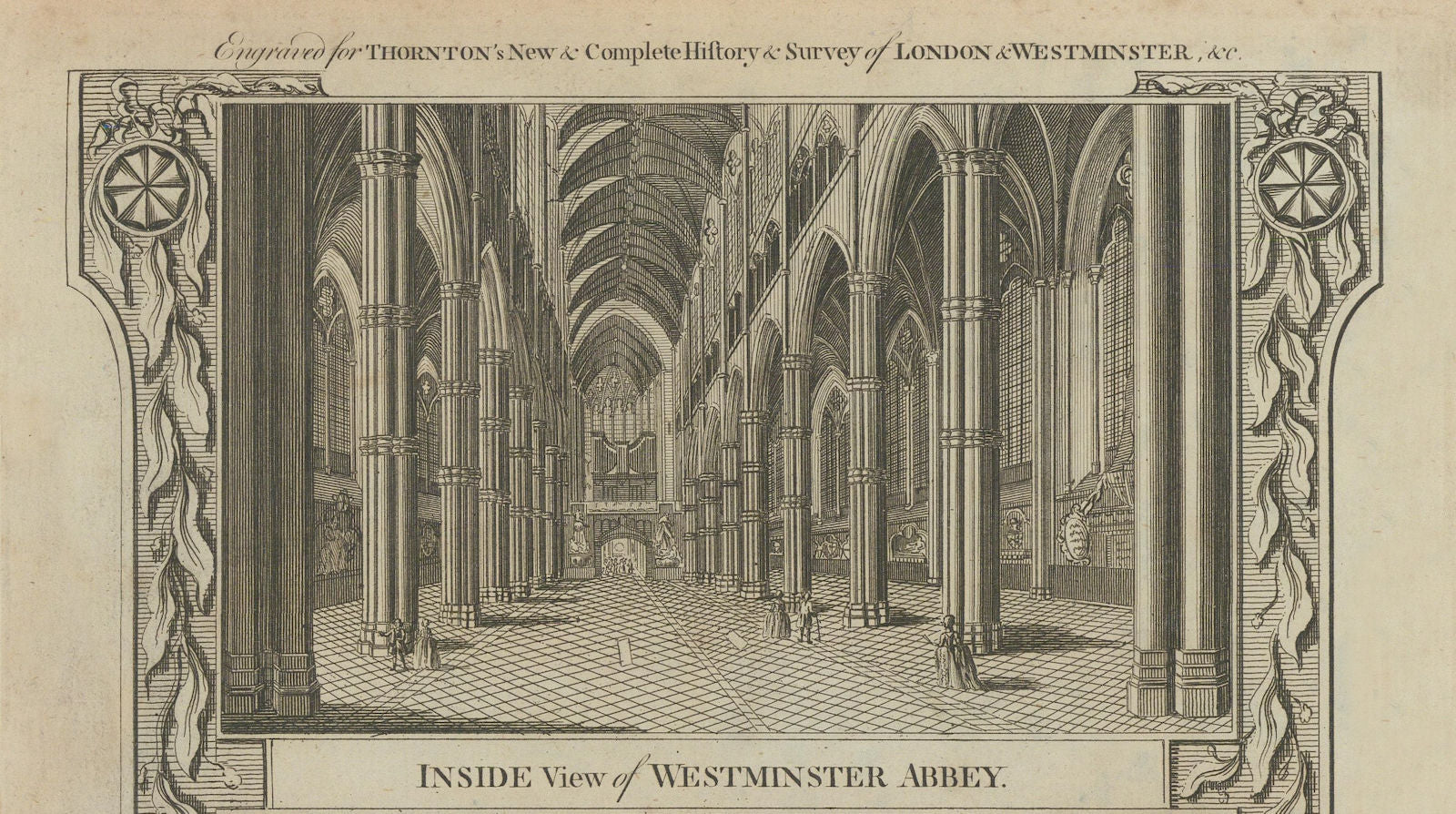 View of the inside of Westminster Abbey, London. THORNTON 1784 old print